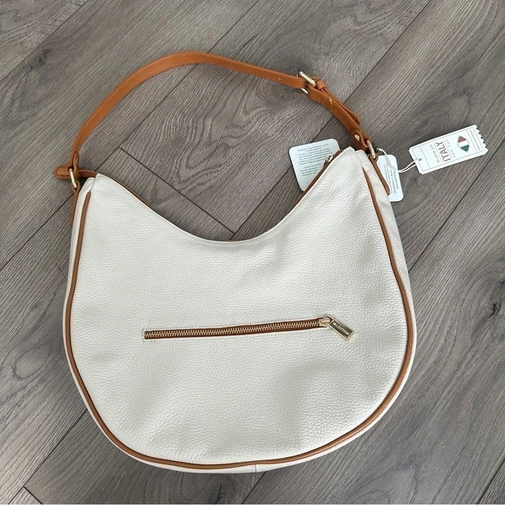 New! VALENTINA White Italian Genuine Leather Large Hobo Purse